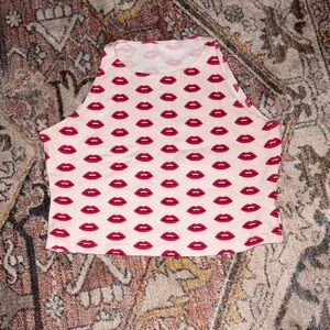 American Apparel White and Red Lips Tank Top